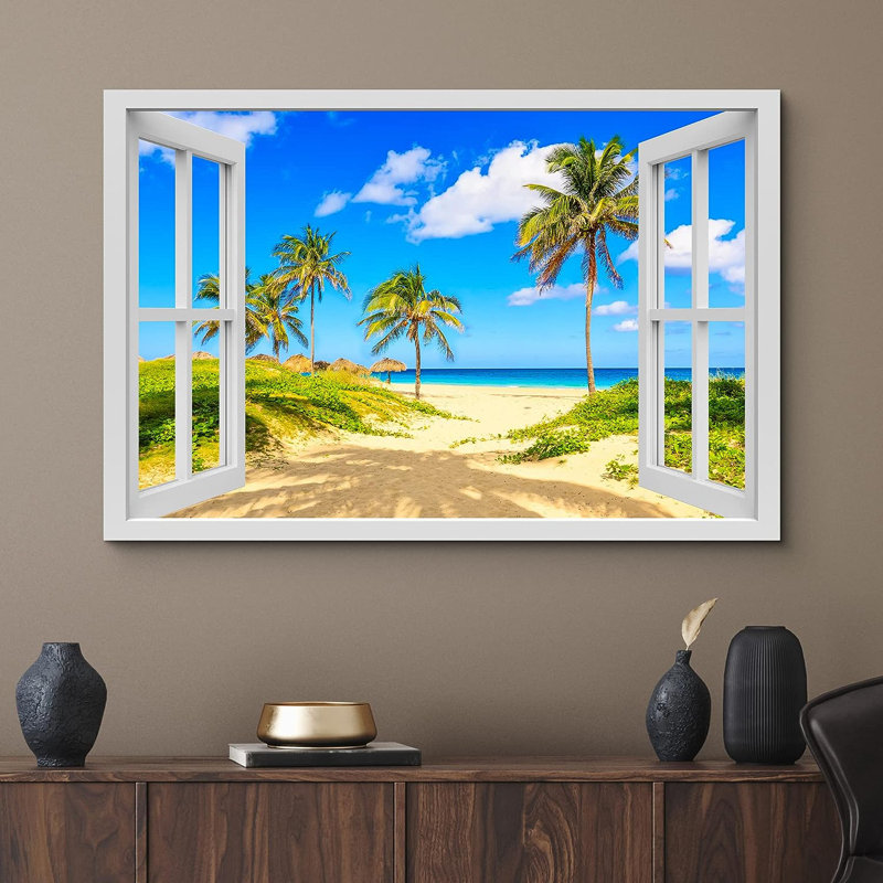 «Tropical Palm Tree Beach Ocean Sea Paradise Nature Wilderness», reproduction sur toile, H 16 po x l 24 po x P 1,5 po