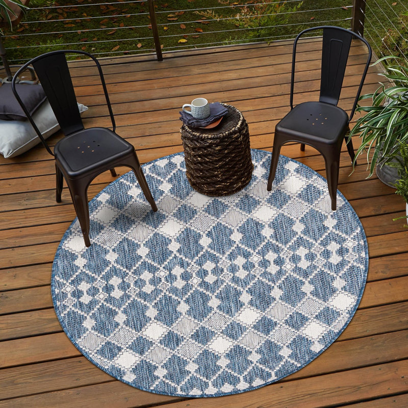 Tapis d'extérieur Preen couleur denim, Rond 10 pi