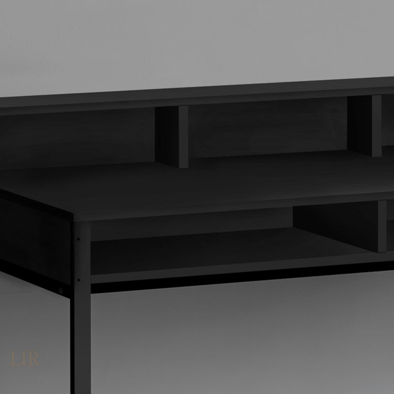 Bureau d'ordinateur contemporain avec tablettes de rangement, idéal pour le bureau à domicile et les espaces de travail modernes, finition en stratifié noir