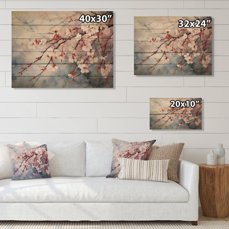 «Flower Whispers Cherry Blossoms» sur bois, H 30 po x l 40 po x P 0,78 po