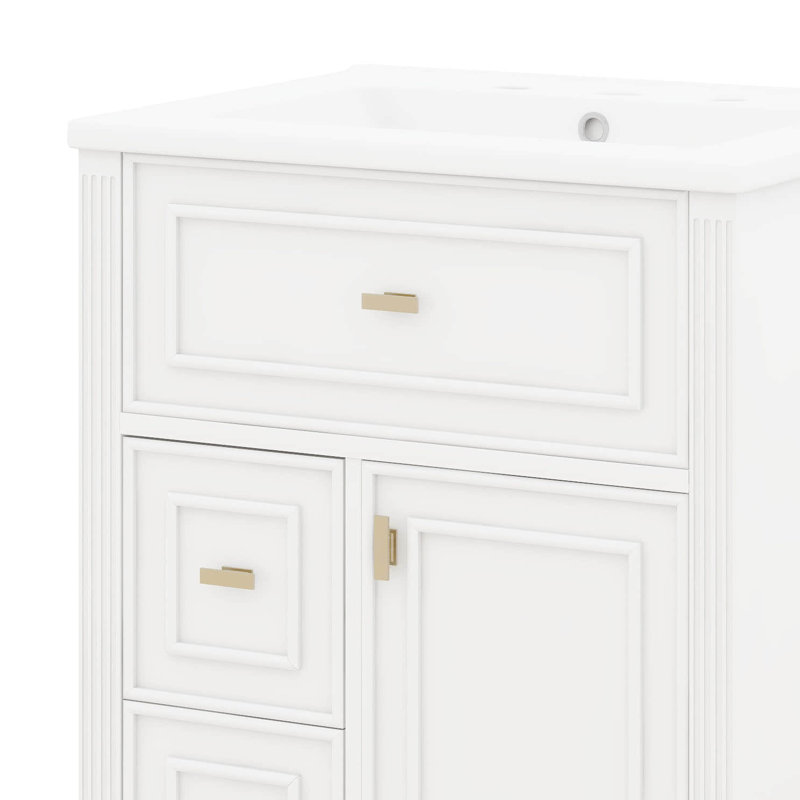Meuble-lavabo 24 po avec lavabo, armoire de rangement en bois massif avec 2 tiroirs et un tiroir basculant, tablettes réglables