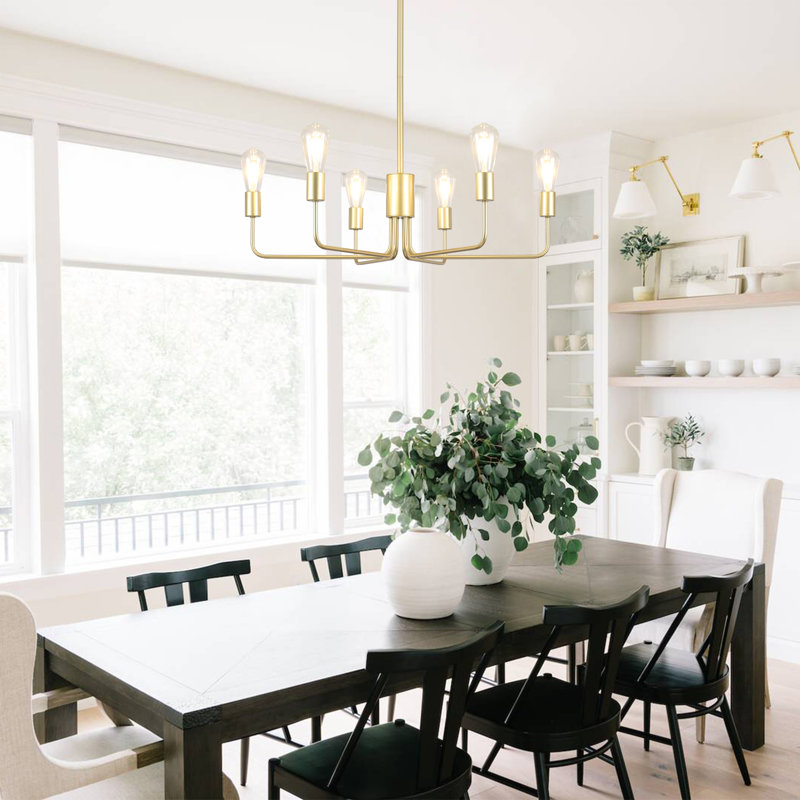 6-Light 29.5'' Dimmable Classic Chandelier Rustic Industrial Hanging Ceiling Fixture, Spray Gold
