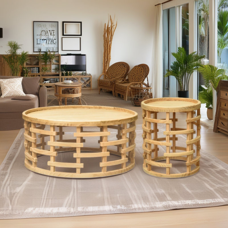 Table basse ronde en bois rétro avec