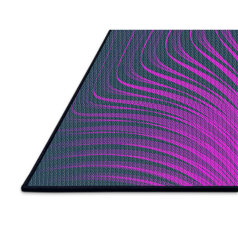 Laine tissée à la machine abstraite et rose polyester/bleu marine Tapis décoratif, Rectangle 5 pi x 7 pi