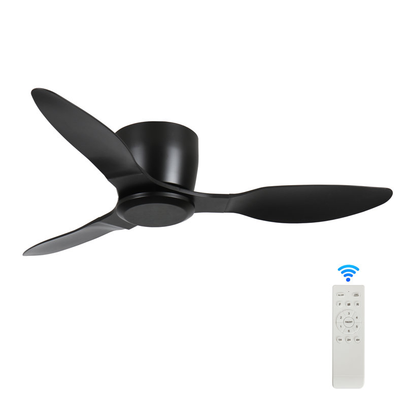 42 po Ventilateur de plafond à 3 pales avec télécommande, moteur à courant continu réversible à 6 vitesses, Noir mat