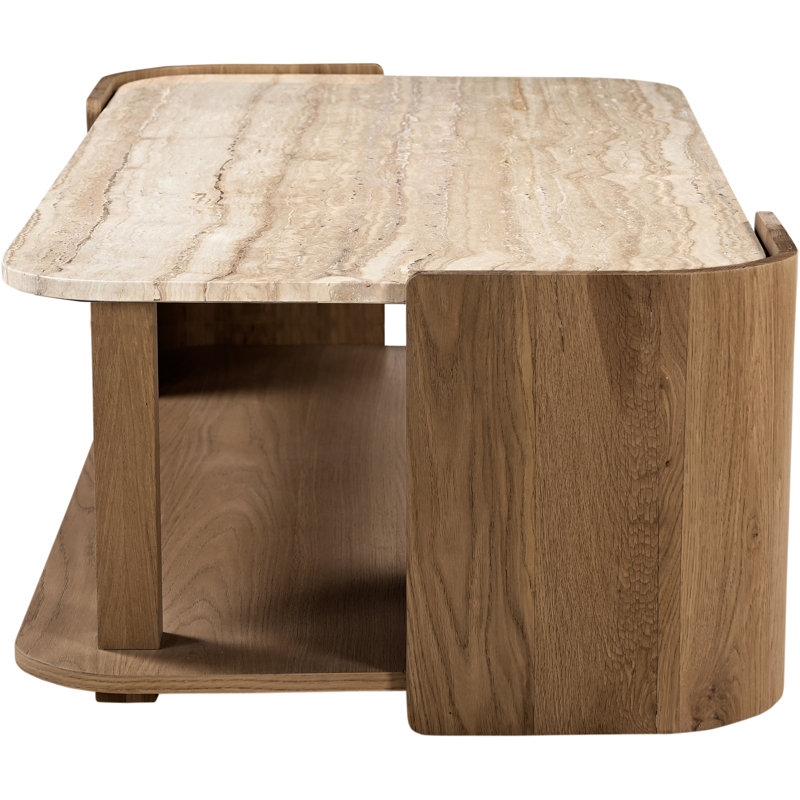 Table basse Delorenzo en marbre beige et chêne brun, Beige / Brun