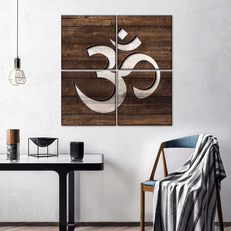 «Buddhist Symbols Spiritual Om I» sur toile, reproduction de 4 pièces, H 45 po x l 45 po x P 1,25 po