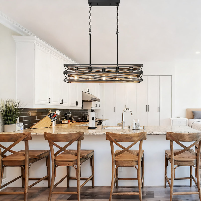 Éclairage d'îlot de cuisine à 5 lumières de style industriel avec lustre rétro style industriel, Brun, 5 lumières
