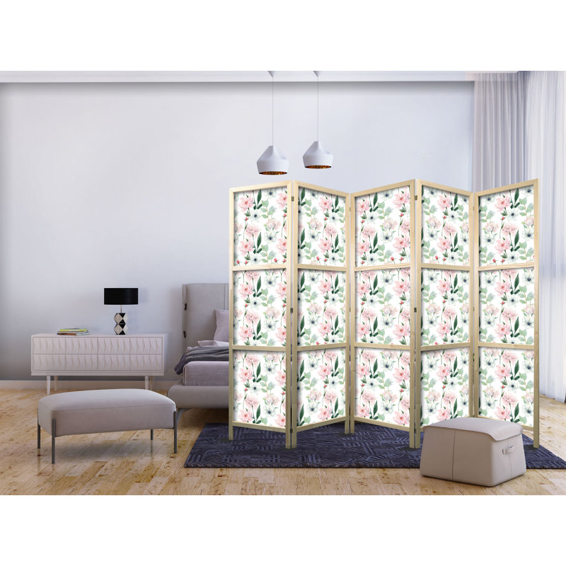 171cm H Solid Wood Folding Room Divider, 171cm H x 225cm W x 1.2cm D, 5