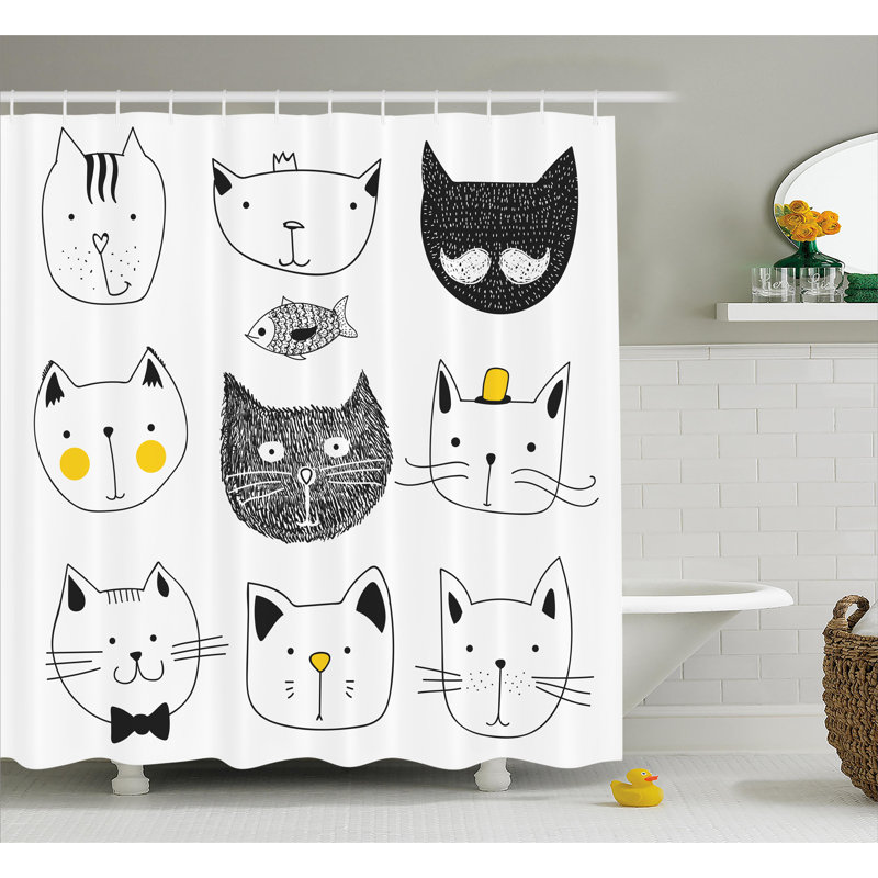  Rideau de douche élégant avec crochets et chats, H 84 po x l 69 po