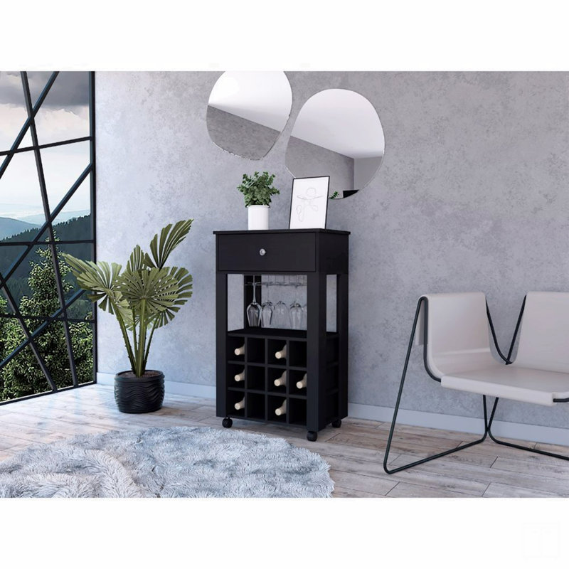 1-Drawer 12-Bottle Wine Cabinet, Black