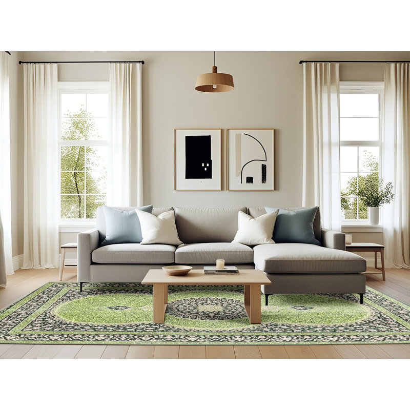 Tapis oriental vert / noir, Rectangle 6 pi x 9 pi