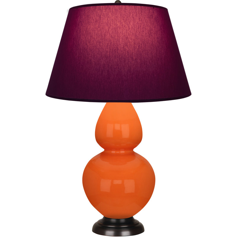 Lampe de table double gourde en céramique, Citrouille vernie / bronze, Prune / lavande, Bronze