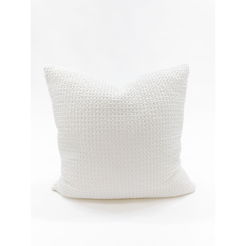 White Cotton Waffle Weave Square Throw Pillow 20x20