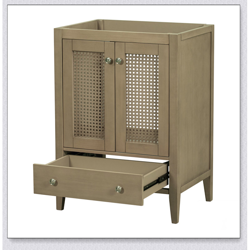 Meuble-lavabo 24 po sans lavabo, base seulement, armoire en rotin avec portes et tiroir