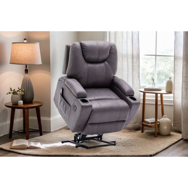 Jayace Upholstered Lift Assist Power Recliner, Gray