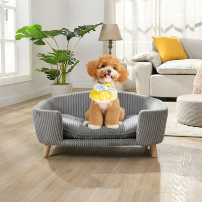 Elevated Dog Bed Frame Specially Designed For Small Dogs, Corduroy Pet Couch Bed With Rubber Wood Legs And Supportive Foam For Easy Assembly And Comfort
