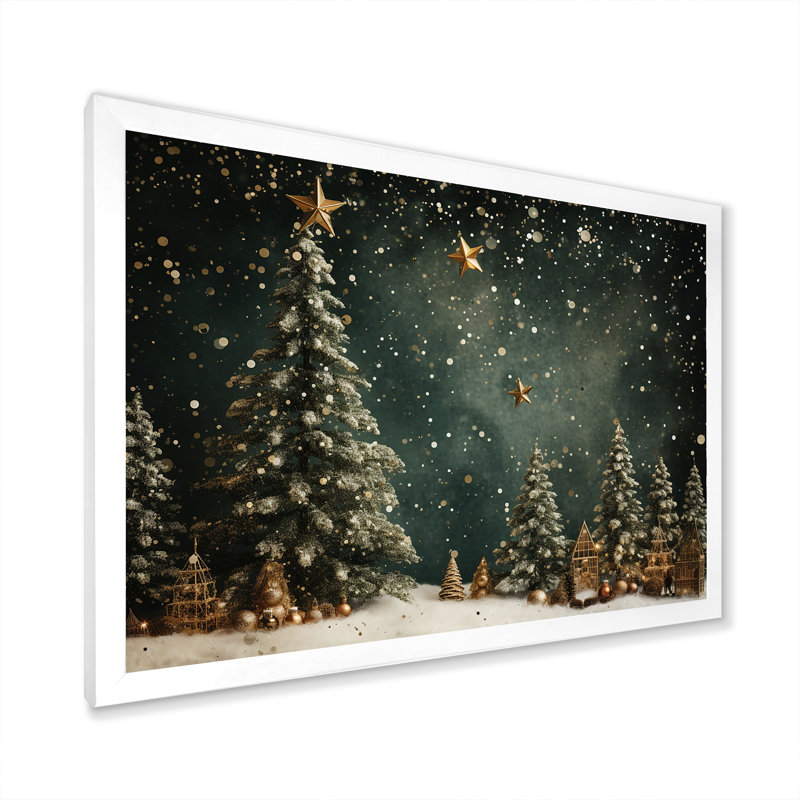 Décoration de sapin vert de Noël - Art mural sur toile de pin, Blanc, H 24 po x l 32 po, Impression encadrée
