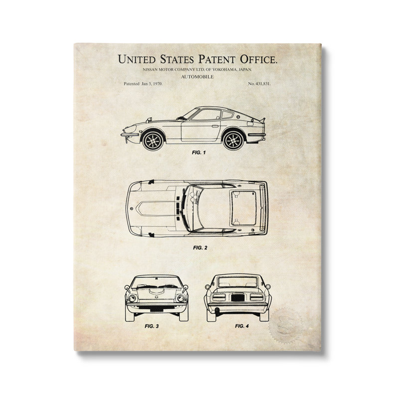 Schéma technique d'une automobile, Plaque murale, L 16 po x H 16 po