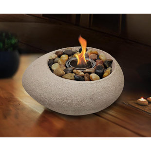 Oval Stone Concrete Ethanol Indoor & Outdoor Tabletop Fireplace