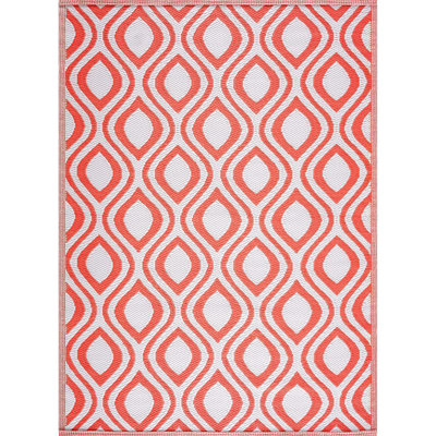 Tapis de sol réversible intérieur / extérieur en plastique recyclé à 100% - résistant aux intempéries, à l'eau, aux taches, à la décoloration et aux rayons UV - Tilford - orange et blanc