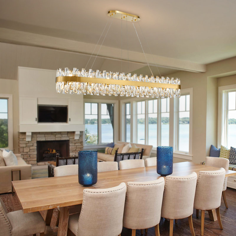 Dimmable Modern Square / Rectangle Crystals Chandelier, Gold