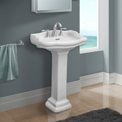 Roosevelt 27.5" Tall Vitreous China Oval Pedestal Bathroom Sink with Overflow