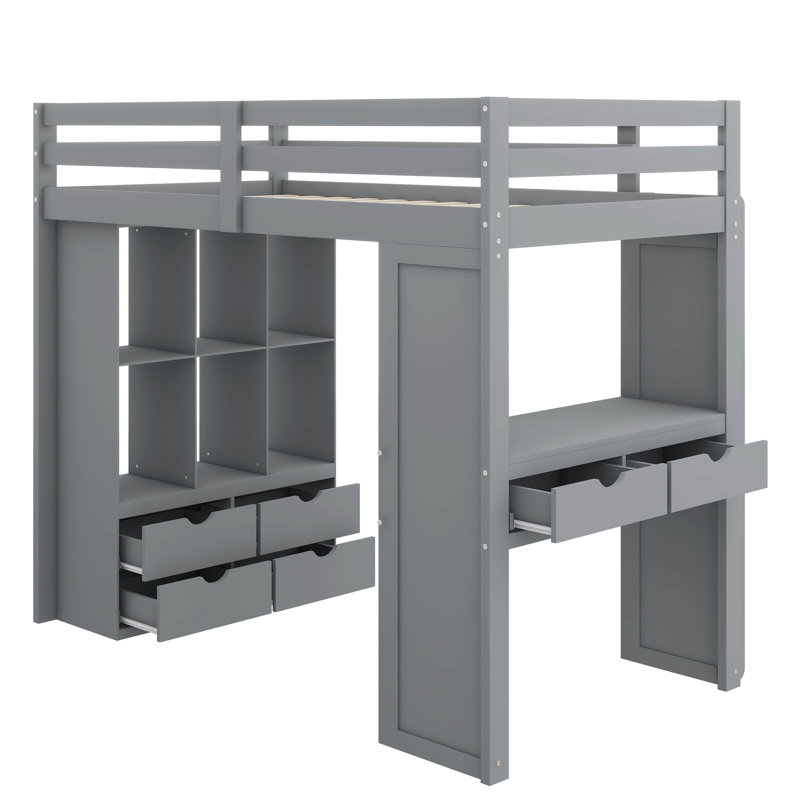 Lit mezzanine avec grandes tablettes Jonavan, Simple, gris