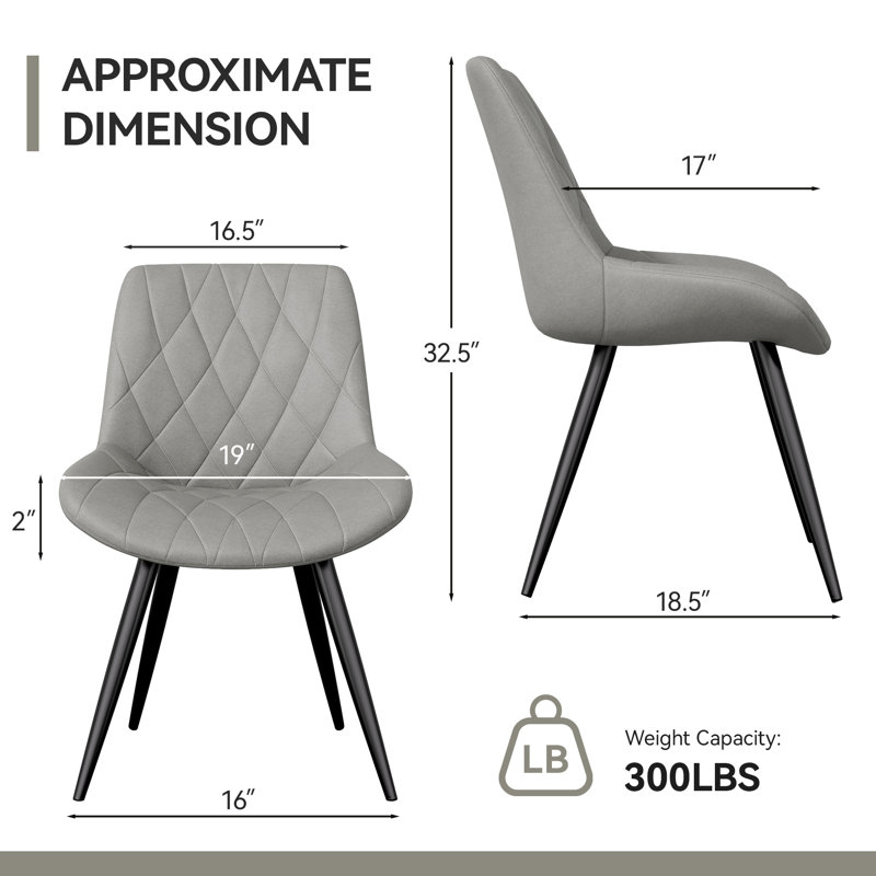 Ensemble de 2 chaises de salle à manger confortables avec coussins épais et dossier rembourré, chaises d'appoint de cuisine rembourrées en tissu de style Mid-Century avec pieds en métal