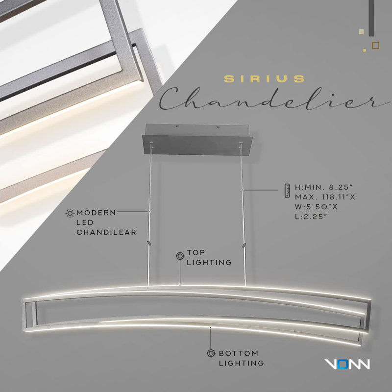 Sirius 46-Inch Silver Integrated LED Linear Chandelier