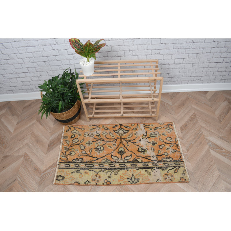 Small Vintage Turkish Anatolian Rug in Orange for Wall Hanging or Boho Style Floor Mat