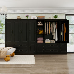 Armoire moderne avec 4 portes - Garde-robe en MDF avec tablettes et tiroirs de rangement