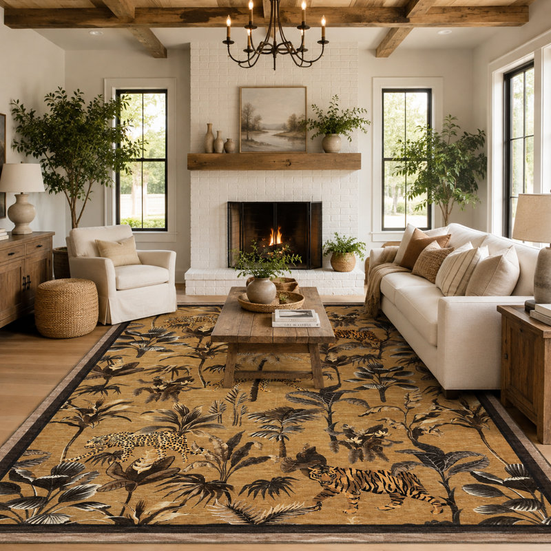 Tapis tigre Jungle avec envers antidérapant, Brun, 10 x 13 pi