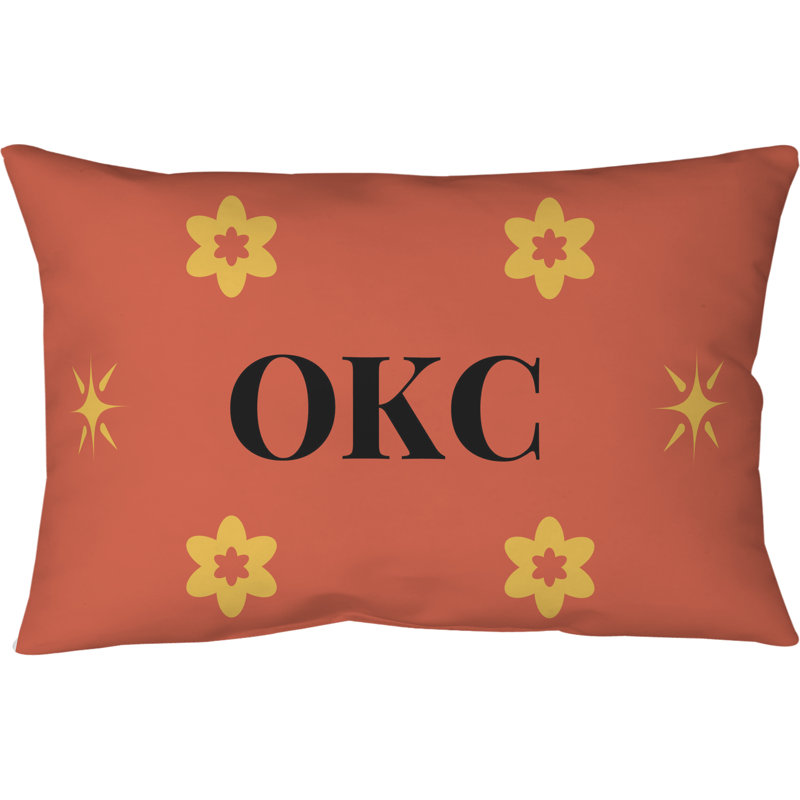 Oreiller soufflé en polyester Oklahoma City , Orange / Noir / Jaune, Rectangulaire H 10 po x l 14 po