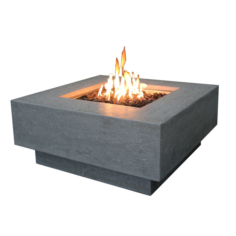 Elementi Lismore 40" Square Concrete Fire Pit Table, Natural Gas