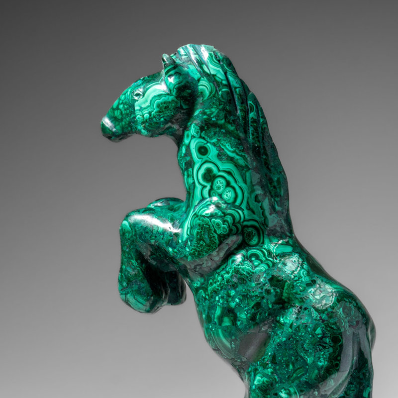 Sculpture de cheval en malachite véritable polie (8,2 lb)