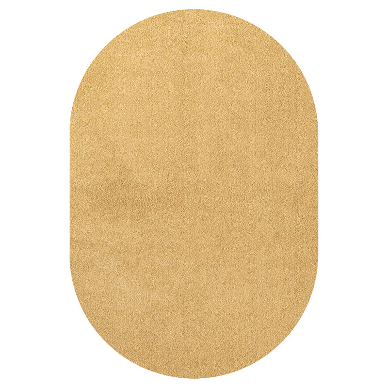 Asako Solid Low-Pile Mustard Rug, Oval 4' x 6'