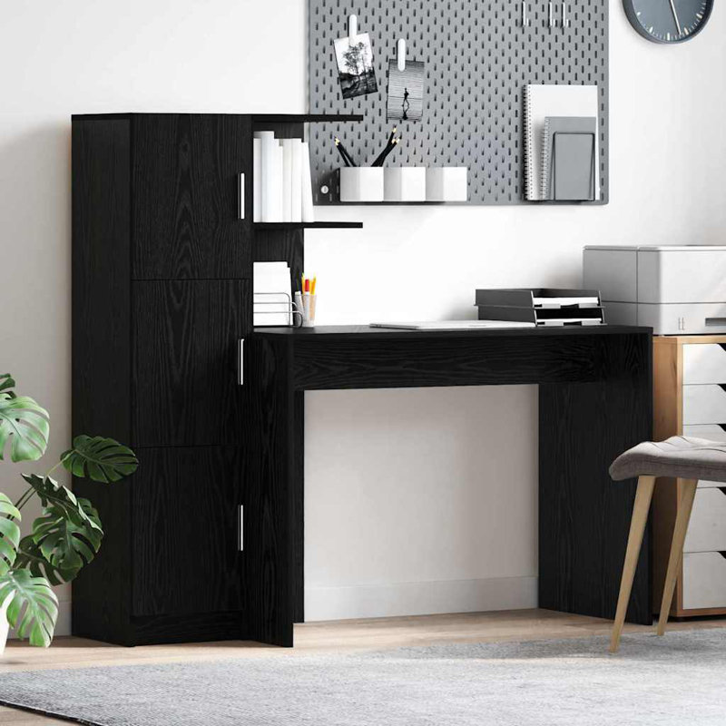 Desk With Storage With Door 2 Pcs 102 X 50 X 124 Cm, Black Oak