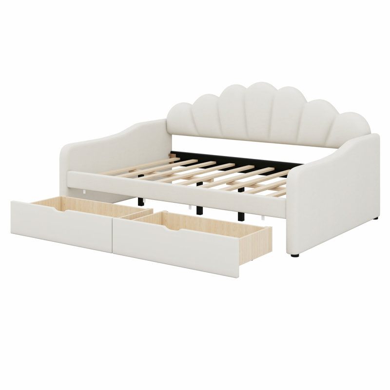 Lit de jour à revêtement moderne avec dossier incurvé et tiroirs intégrés, Beige