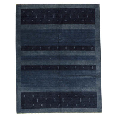 Tapis unique bleu foncé / bleu clair / blanc noué à la main de haute qualité