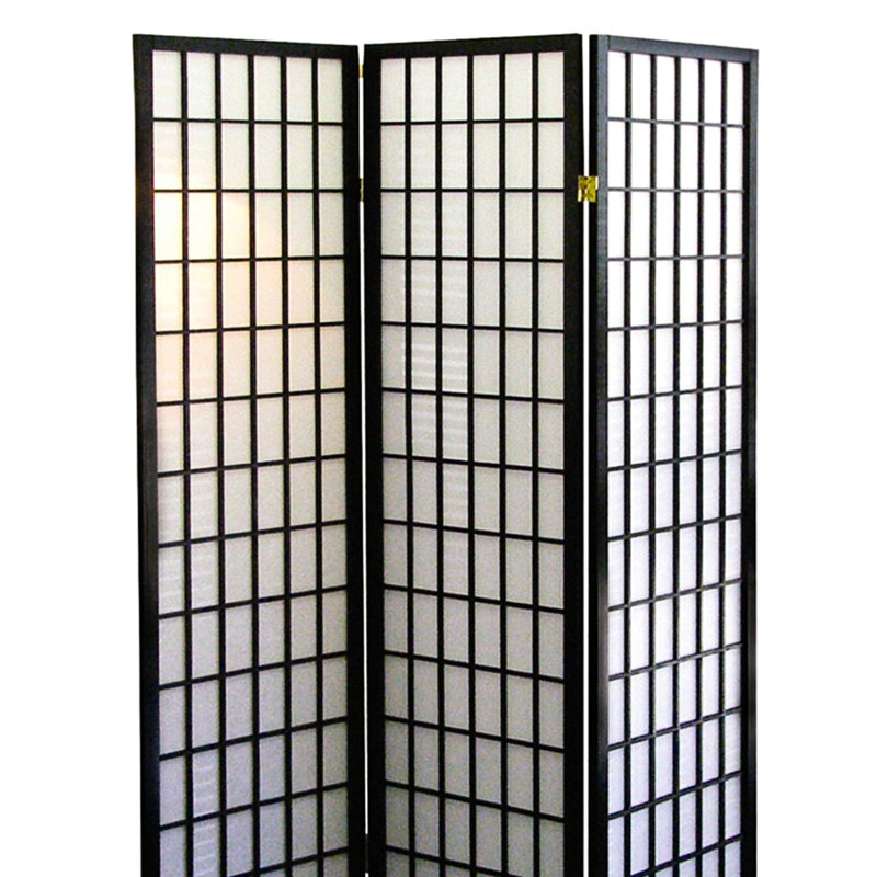 Paravent de 70 pouces de hauteur, 3 écrans noirs de style japonais. Définir un espace privé. Cadre en bois avec 3 panneaux de papier. Pliable pour le rangement. H x 6 po x l 50 po x P 13 po. Paravent japonais, noir.