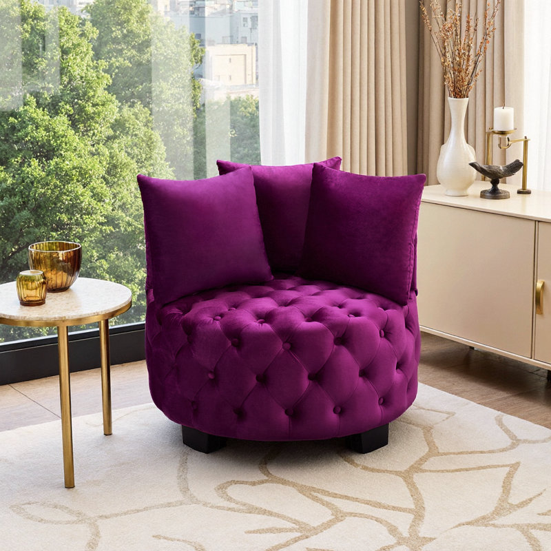 Chaise d'appoint capitonnée en velours pour le salon et la chambre à coucher - Confort luxueux, structure en bois massif, conception ronde moderne