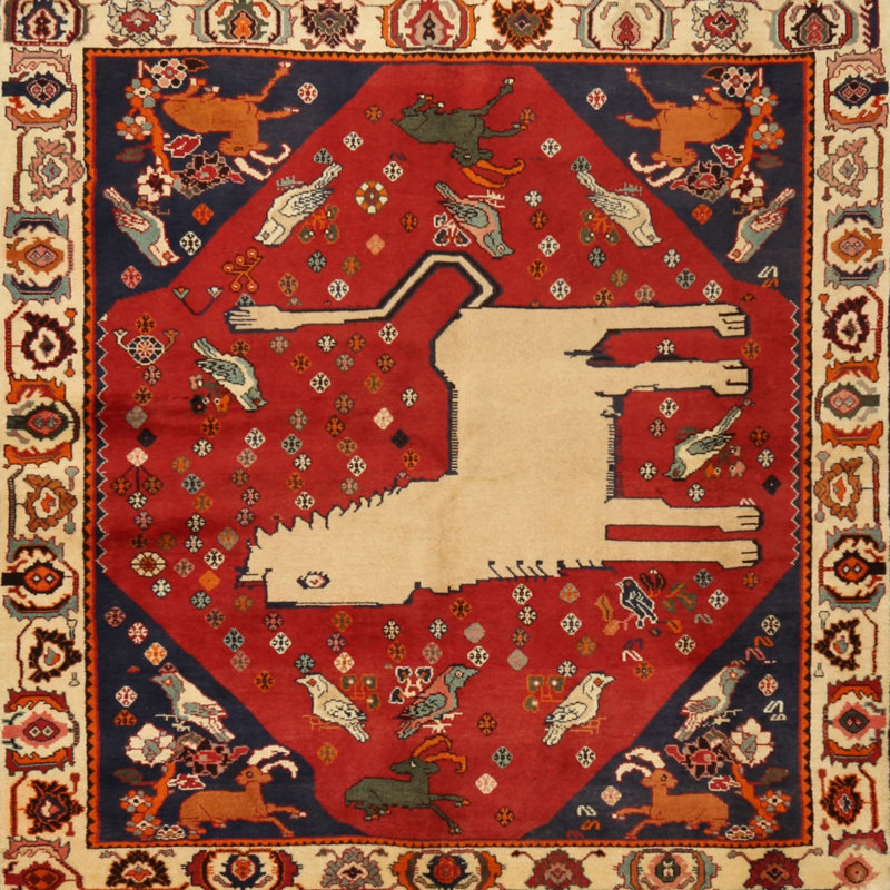 Tapis traditionnel orange / beige, Carré 8 pi