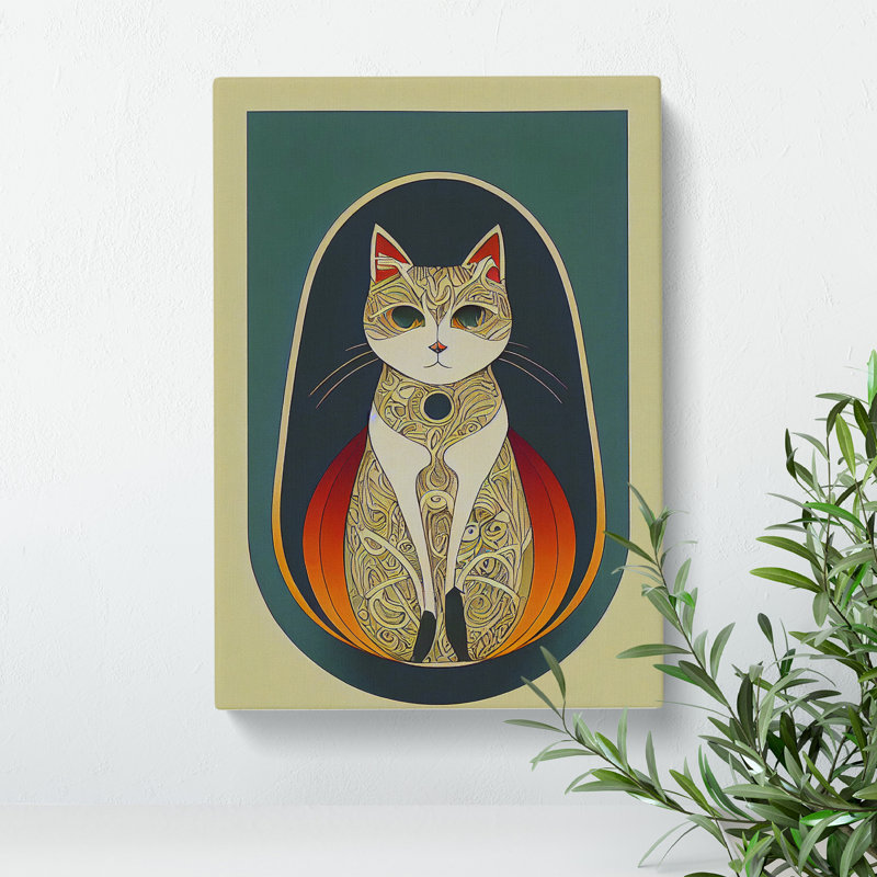 Cat In Art Nouveau No.5 - Wrapped Canvas, 50cm H x 35cm W x 3cm D
