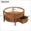 Table basse ronde à plateau en verre avec base en bois de noyer et tiroir caché pour le rangement de salon moderne