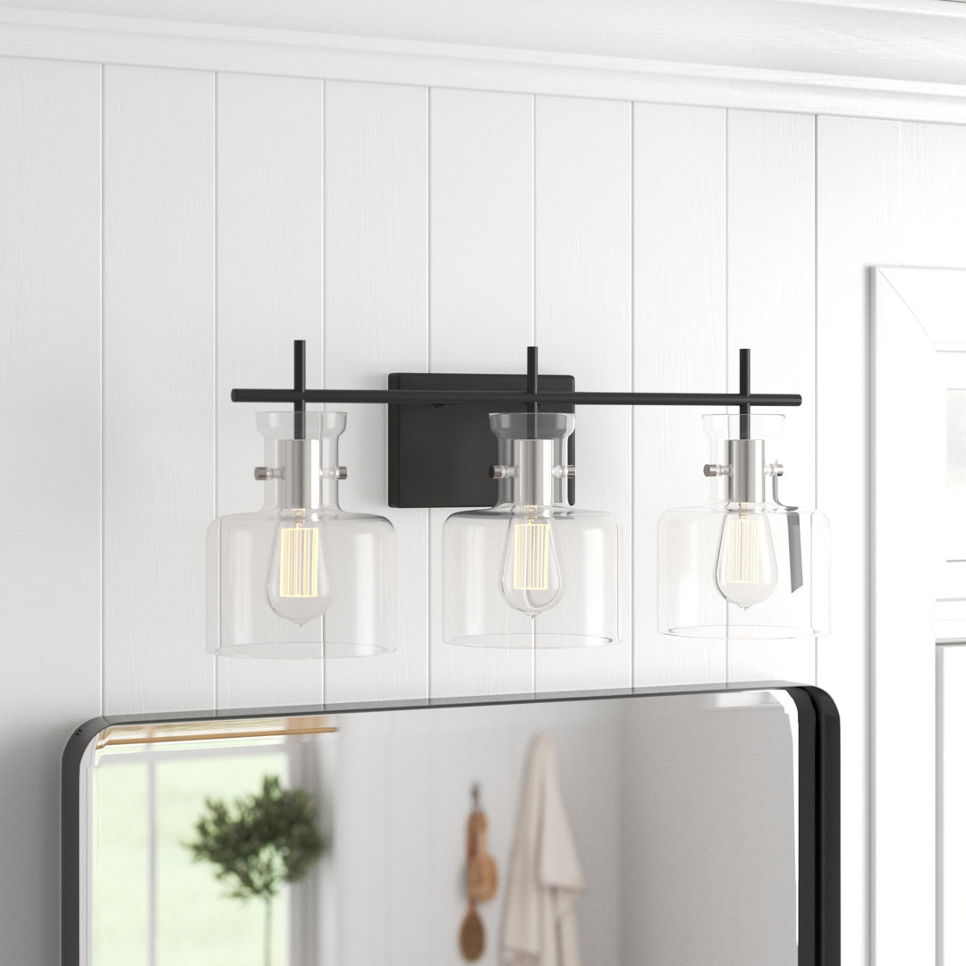 Bryton Dimmable Matte Black/Chrome/Clear Vanity Light Beachcrest Home™ Number of 