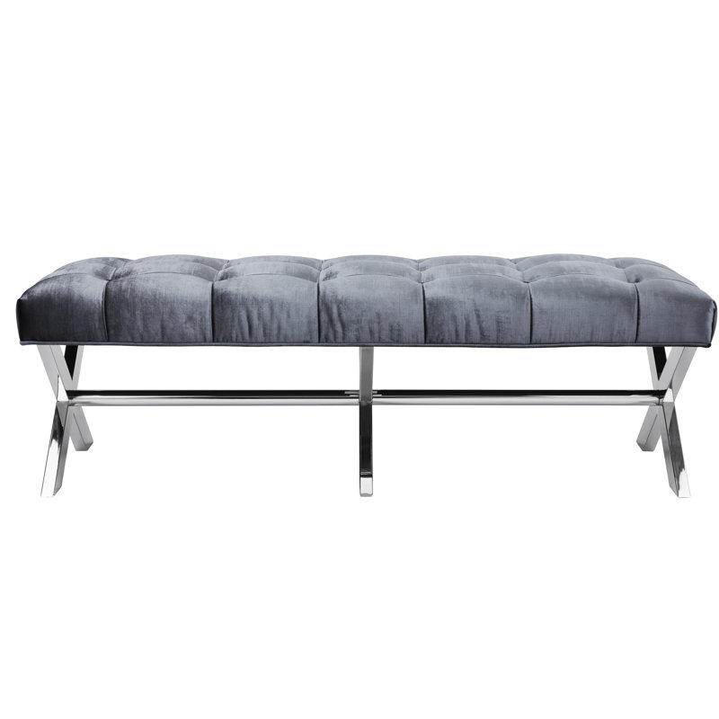 Velvet Upholstered Bench, Charcoal