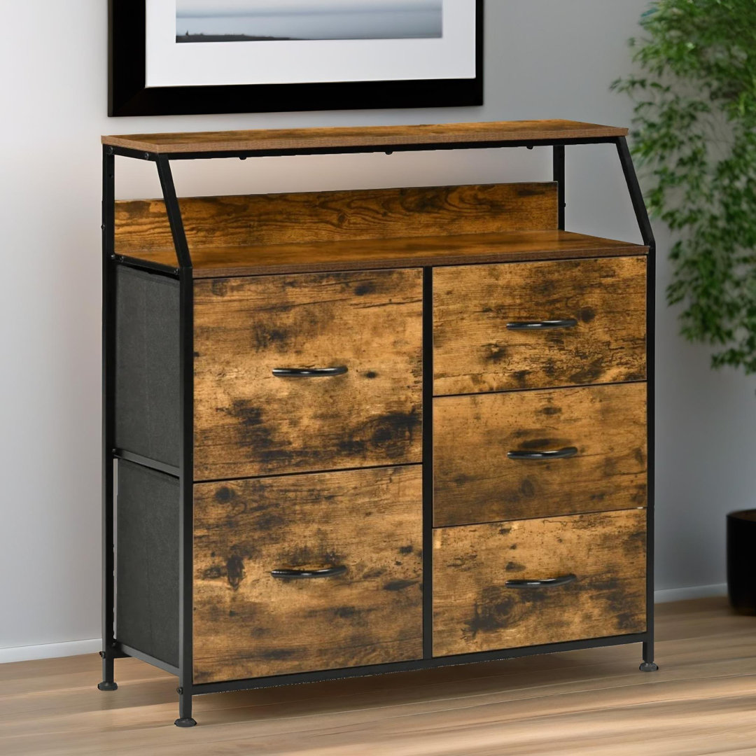 Pettie 5 - Drawer Chest of Drawers Industrial Rustic Brown Dresser Bedroom Furniture