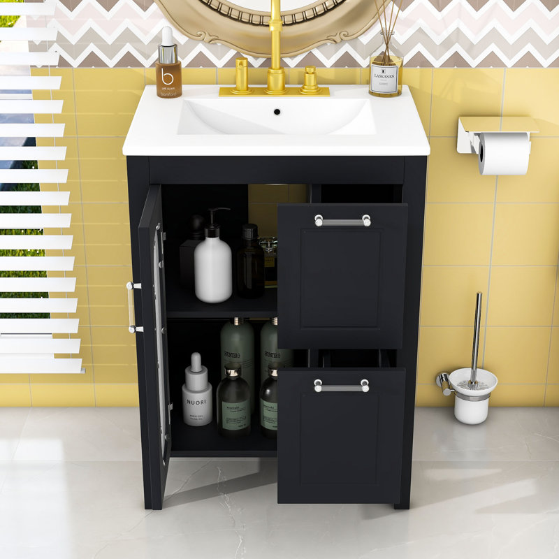 Meuble-lavabo avec deux tiroirs et tablette réglable, Noir