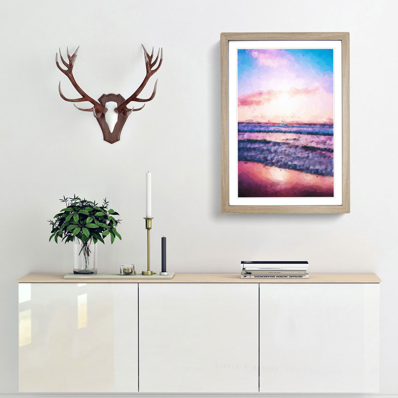 Pink Beach in Abstract - Framed Print, 91cm H x 60cm W x 2cm D, Oak